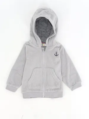 Kids Boy's Graphic Embroidered Zipped Up Hoodie,Light Grey