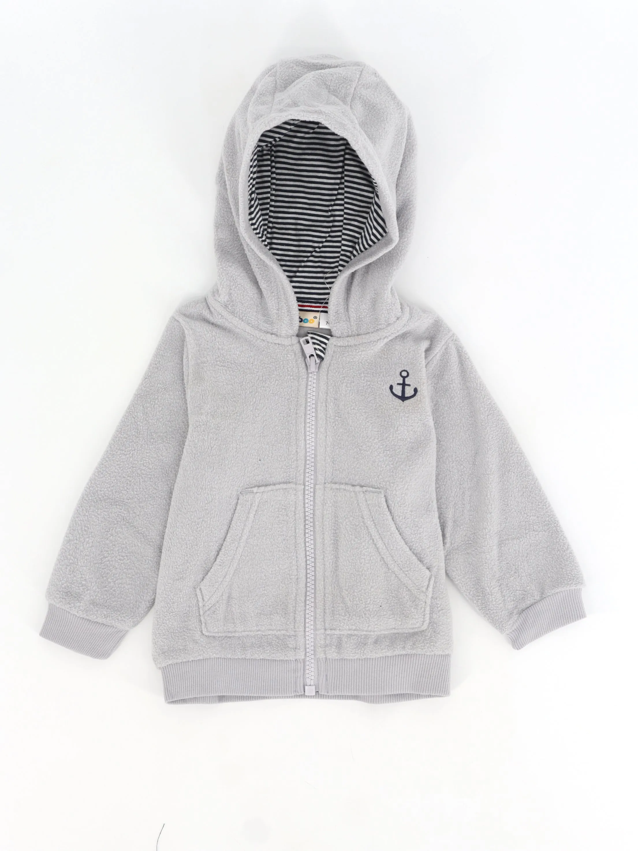 Kids Boy's Graphic Embroidered Zipped Up Hoodie,Light Grey
