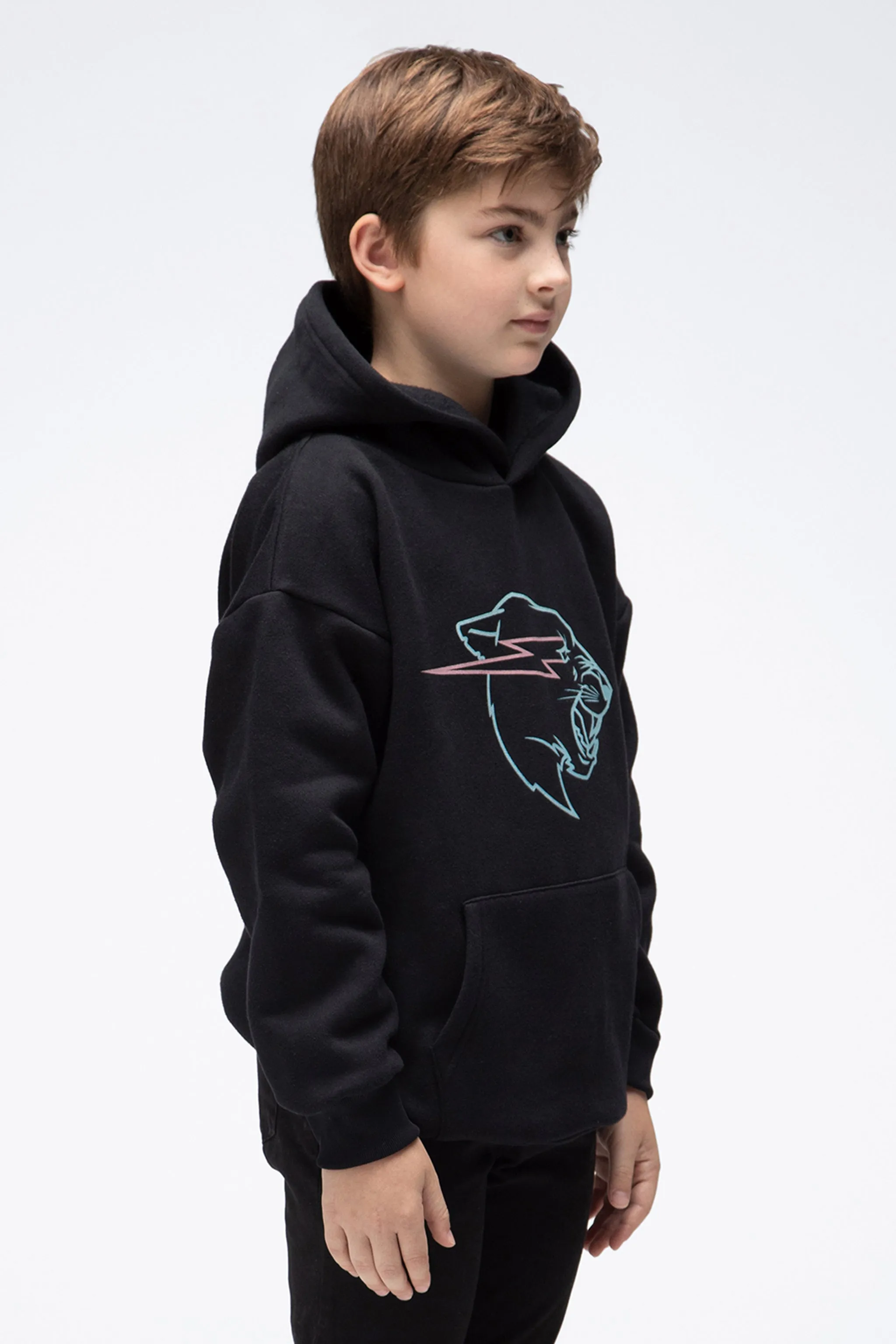 KIDS GLOW IN THE DARK PANTHER HOODIE - BLACK