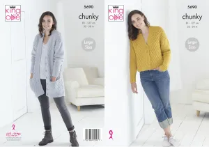 King Cole Chunky Knitting Pattern - Ladies Cardigans (5690)
