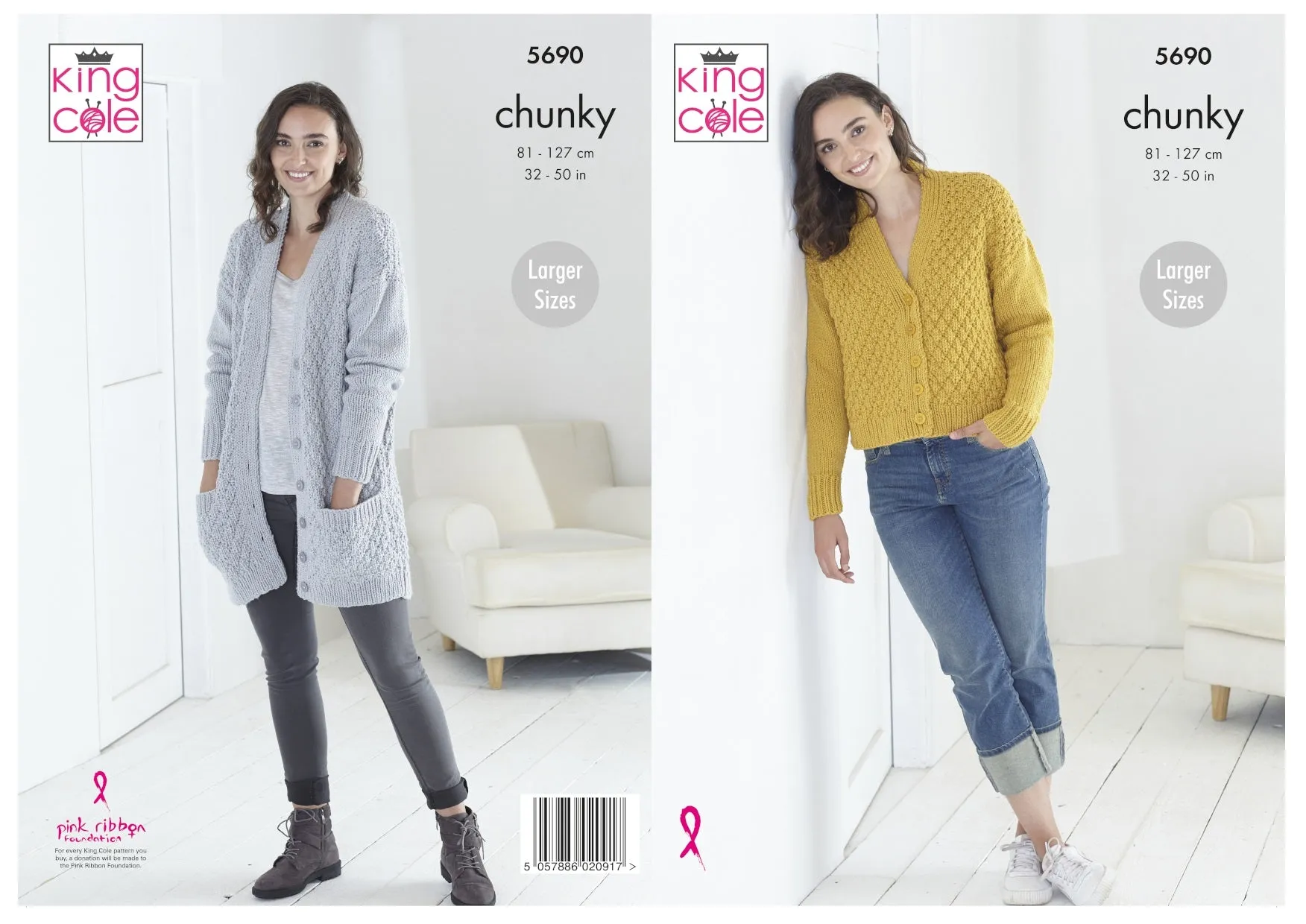 King Cole Chunky Knitting Pattern - Ladies Cardigans (5690)