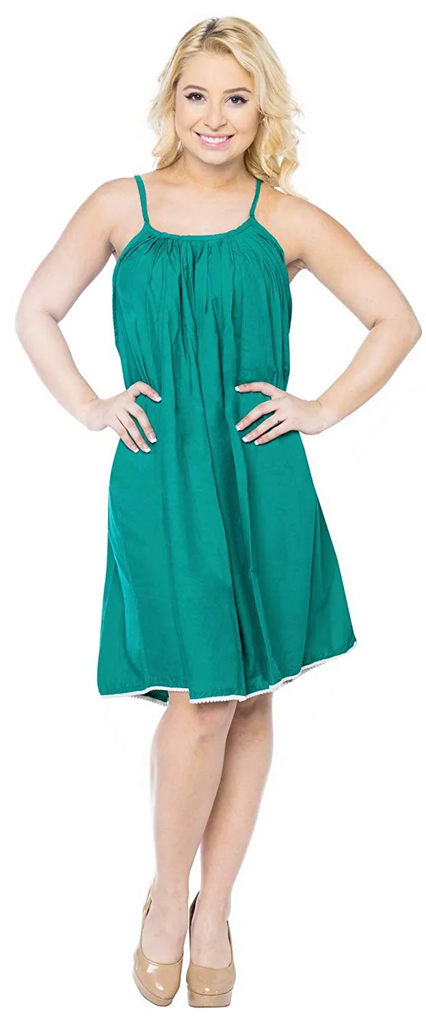 LA LEELA Women's Summer Casual Loose Swing T- Beach Sundress Kaftan Cover Up Solid Rayon