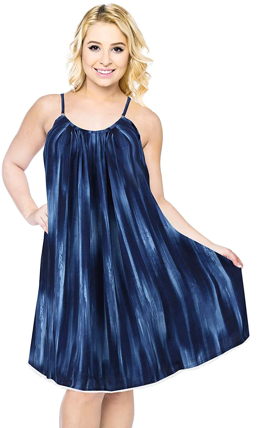 LA LEELA Women's Summer Casual Loose Swing T- Beach Sundress Kaftan Cover Up Solid Rayon