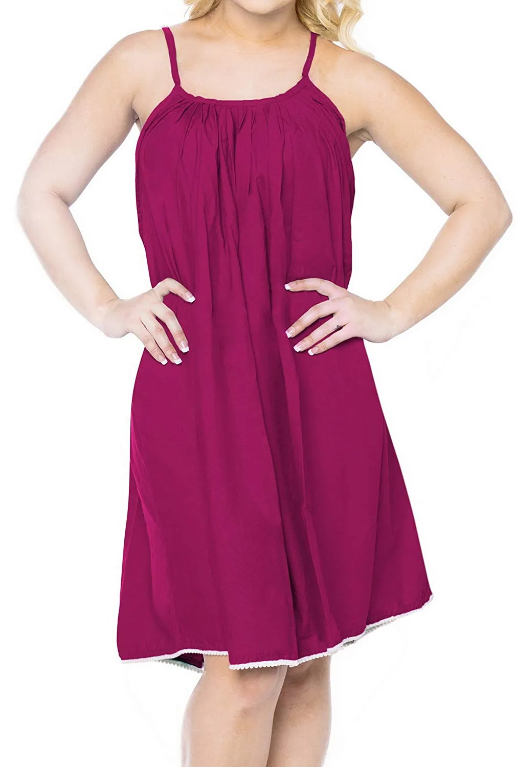 LA LEELA Women's Summer Casual Loose Swing T- Beach Sundress Kaftan Cover Up Solid Rayon