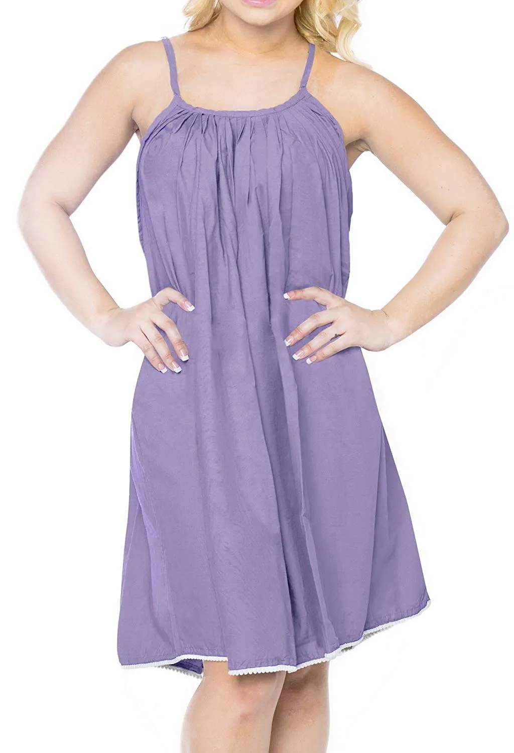 LA LEELA Women's Summer Casual Loose Swing T- Beach Sundress Kaftan Cover Up Solid Rayon