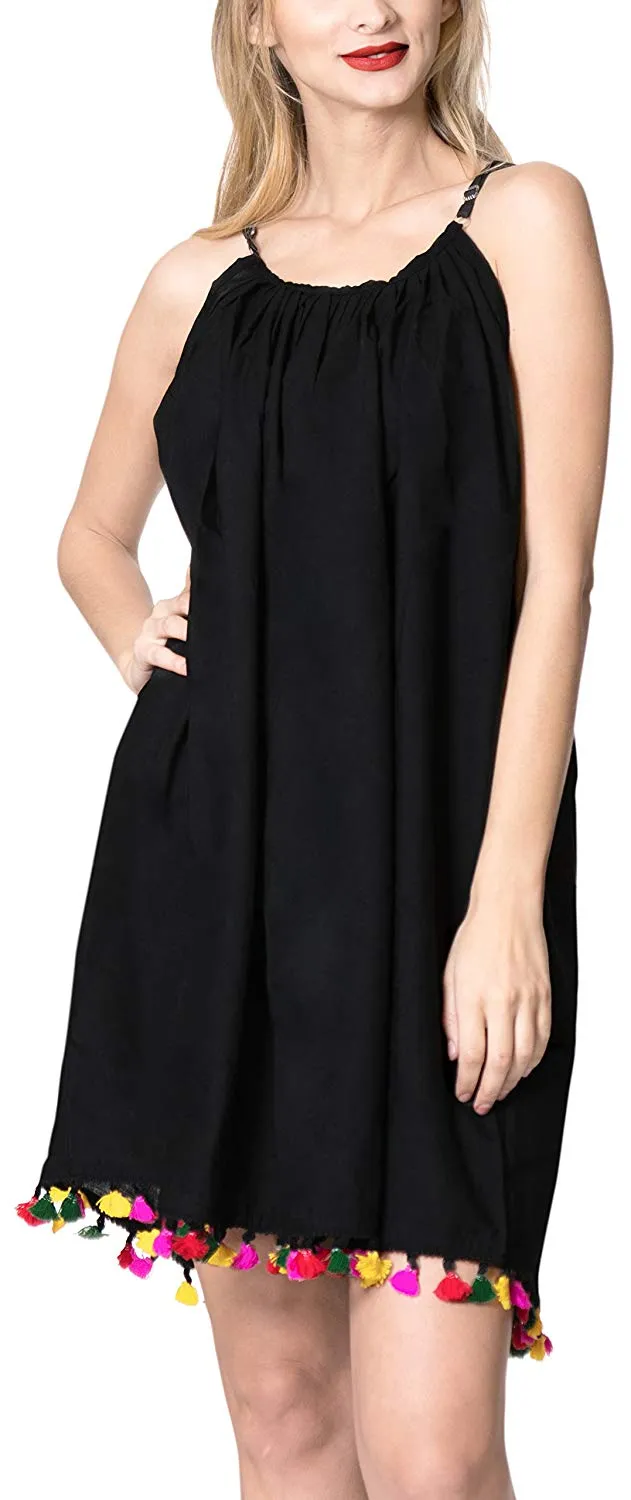 LA LEELA Women's Summer Casual Loose Swing T- Beach Sundress Kaftan Cover Up Solid Rayon