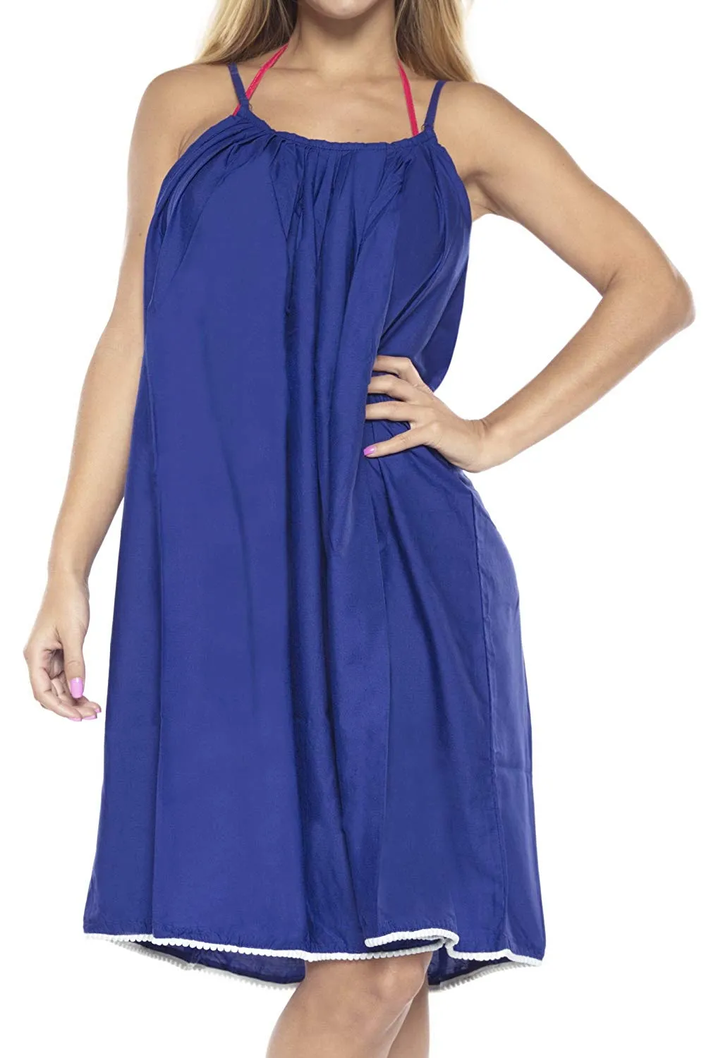 LA LEELA Women's Summer Casual Loose Swing T- Beach Sundress Kaftan Cover Up Solid Rayon