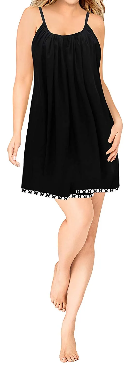 LA LEELA Women's Summer Casual Loose Swing T- Beach Sundress Kaftan Cover Up Solid Rayon