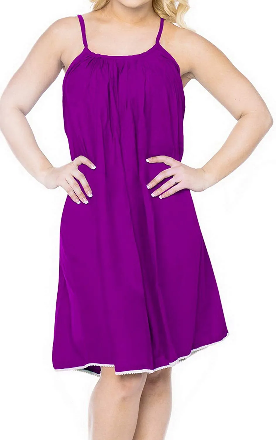 LA LEELA Women's Summer Casual Loose Swing T- Beach Sundress Kaftan Cover Up Solid Rayon