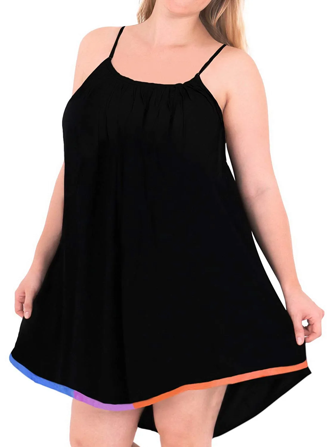 LA LEELA Women's Summer Casual Loose Swing T- Beach Sundress Kaftan Cover Up Solid Rayon