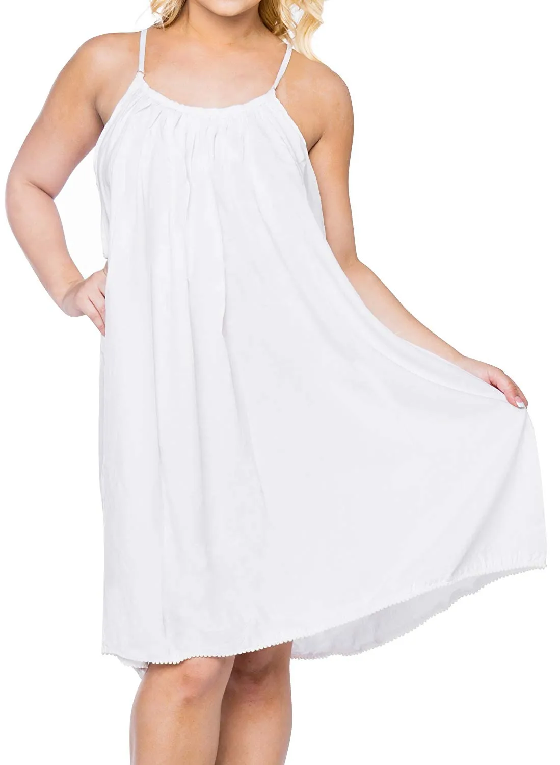 LA LEELA Women's Summer Casual Loose Swing T- Beach Sundress Kaftan Cover Up Solid Rayon