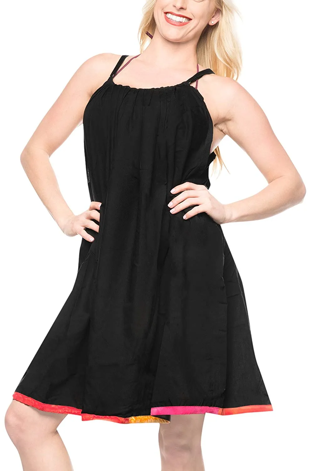 LA LEELA Women's Summer Casual Loose Swing T- Beach Sundress Kaftan Cover Up Solid Rayon