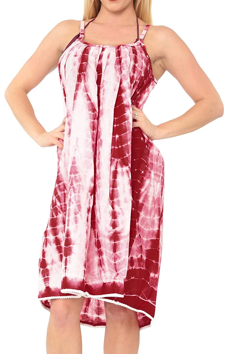 LA LEELA Women's Summer Casual Loose Swing T- Beach Sundress Kaftan Cover Up Solid Rayon