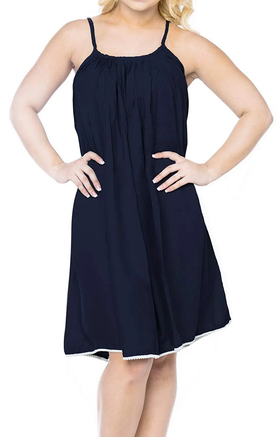 LA LEELA Women's Summer Casual Loose Swing T- Beach Sundress Kaftan Cover Up Solid Rayon