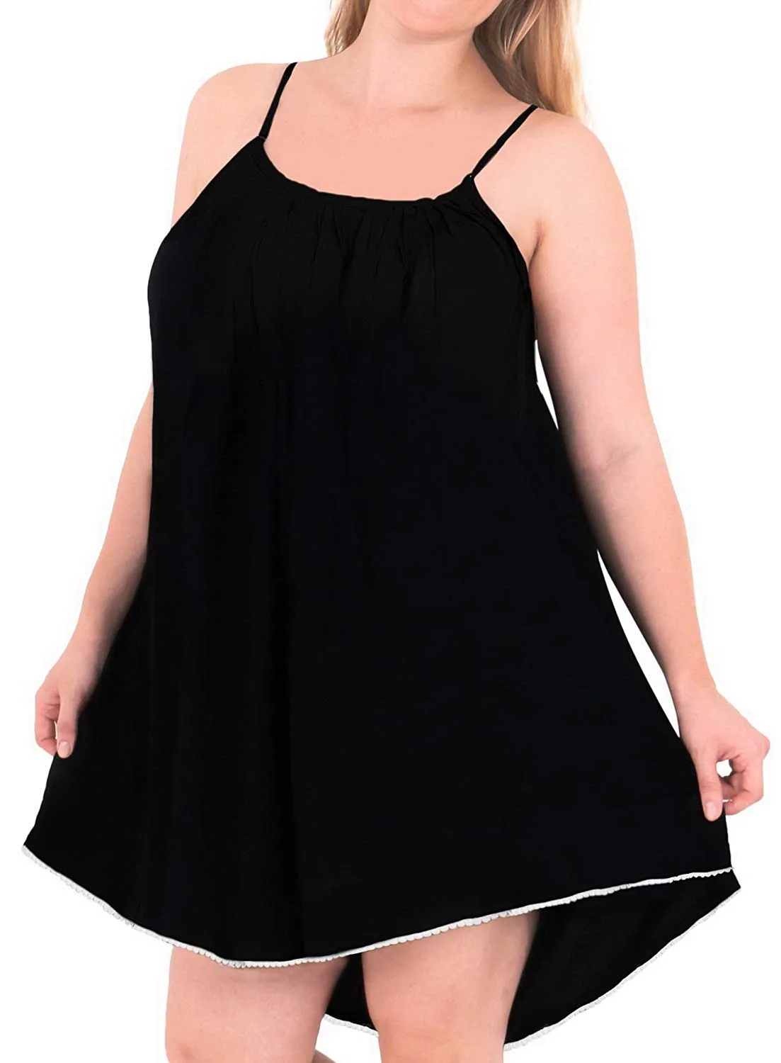 LA LEELA Women's Summer Casual Loose Swing T- Beach Sundress Kaftan Cover Up Solid Rayon
