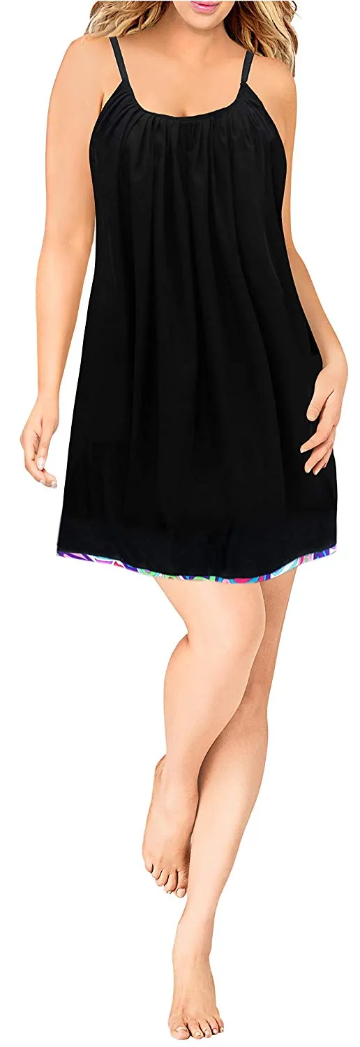 LA LEELA Women's Summer Casual Loose Swing T- Beach Sundress Kaftan Cover Up Solid Rayon