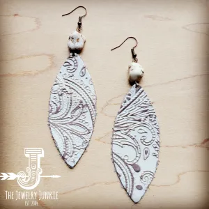 **Leather Oval Earrings in Oyster Paisley w/ Turquoise Accent 207f