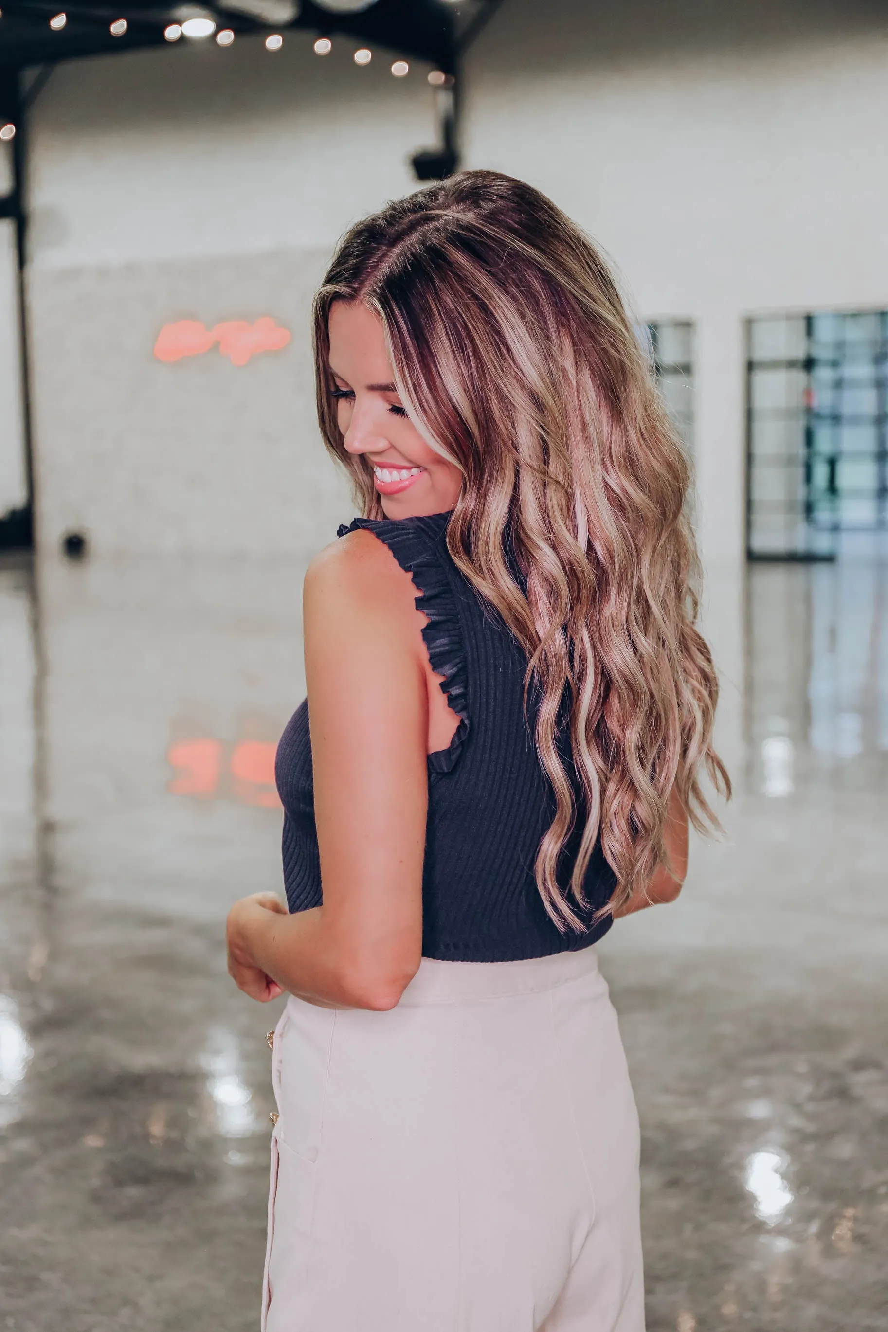 Lessie Ribbed Sleeveless Top - Navy