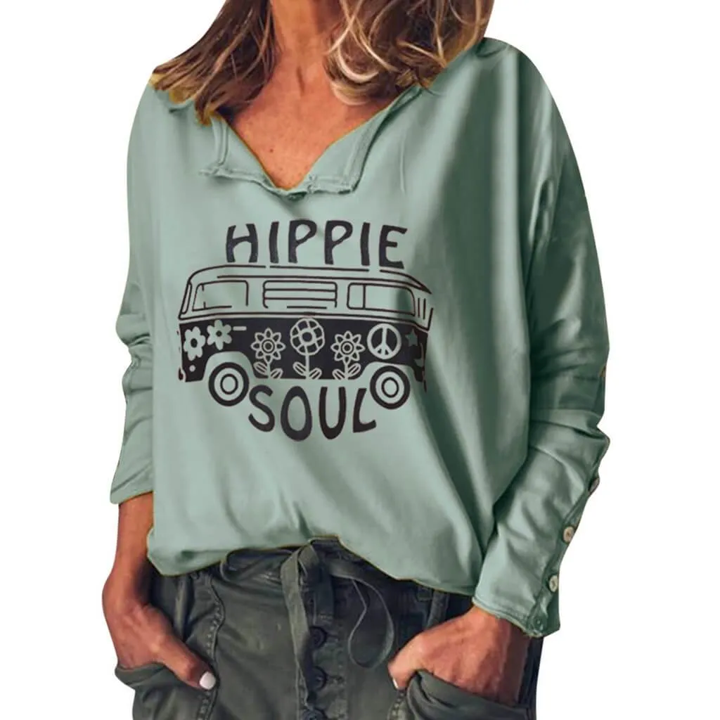 Letter Print Button Loose T-shirt