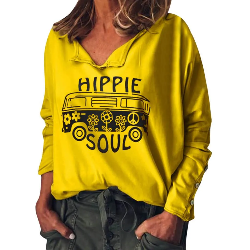 Letter Print Button Loose T-shirt