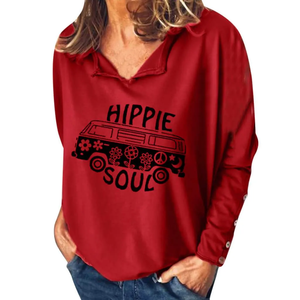 Letter Print Button Loose T-shirt