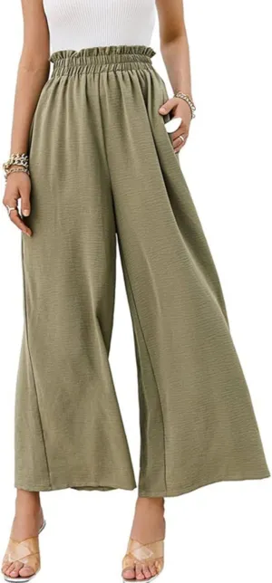 Linen Pants Women Boho High Waisted Palazzo Pants Flowy Trousers with Pockets Summer Beach Wide Leg Flowy Pant 2025