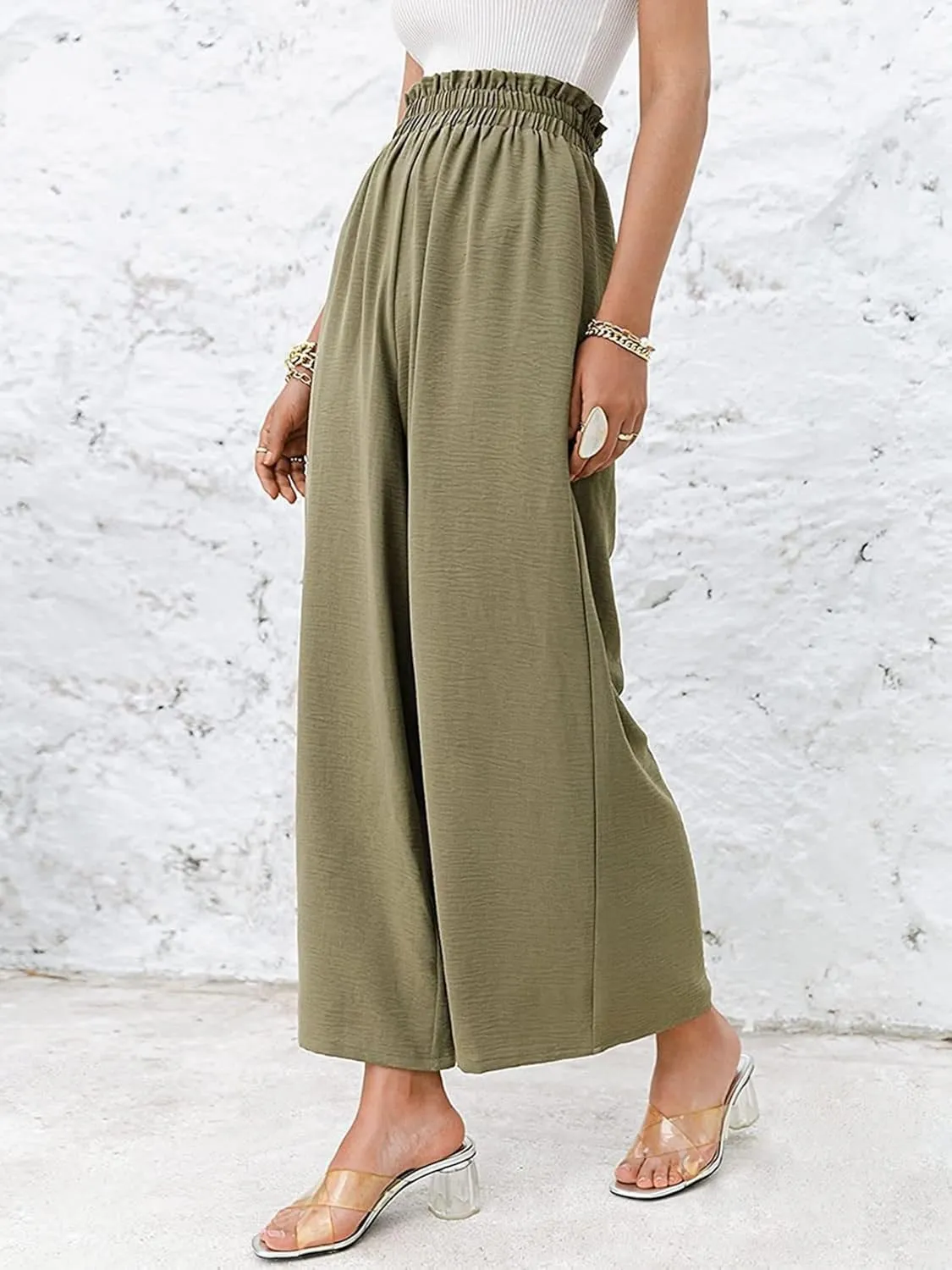 Linen Pants Women Boho High Waisted Palazzo Pants Flowy Trousers with Pockets Summer Beach Wide Leg Flowy Pant 2025