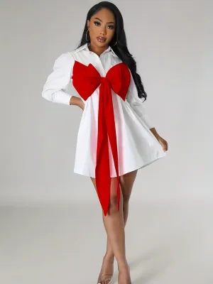 Long Sleeve Casual Tie-Front Shirt Dress