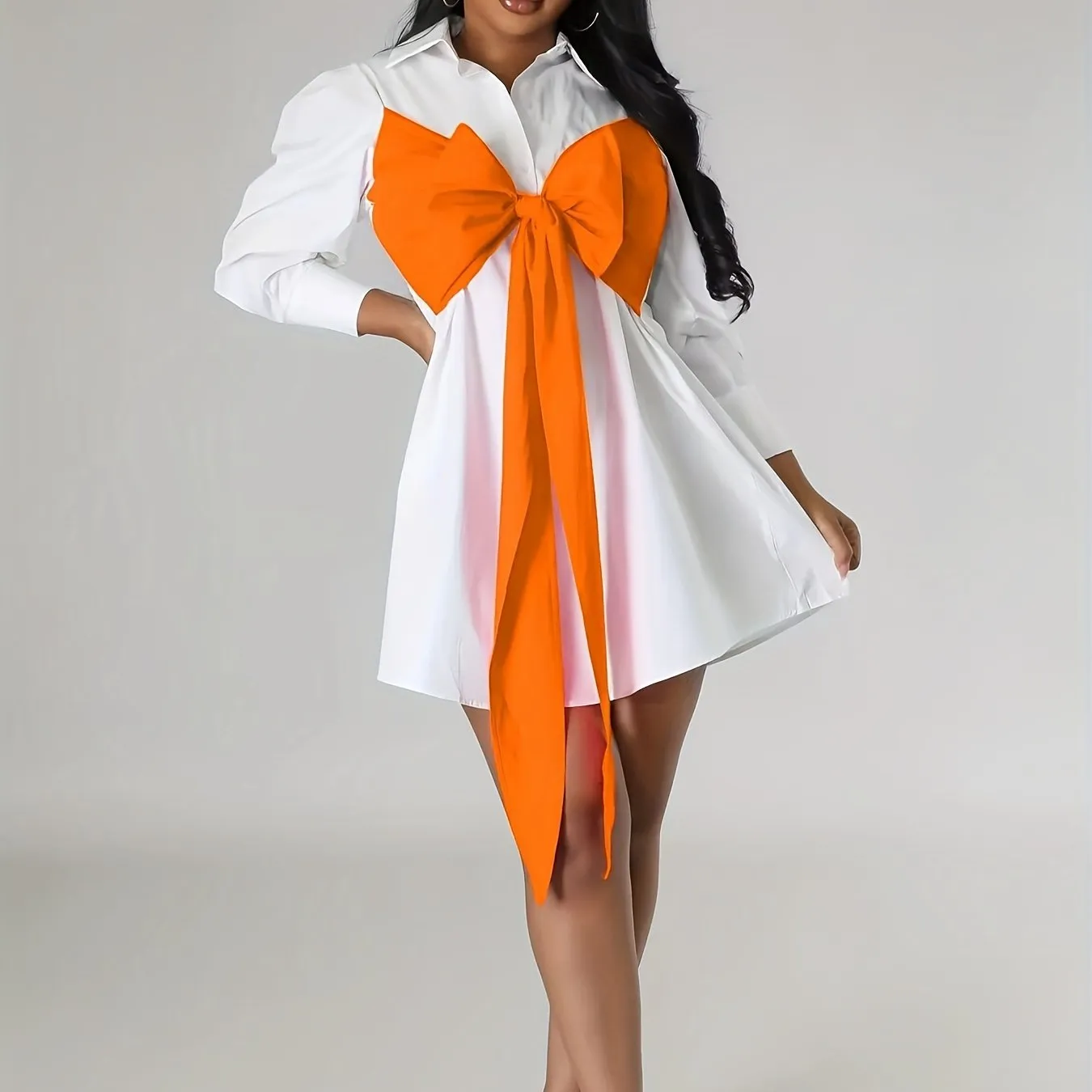 Long Sleeve Casual Tie-Front Shirt Dress