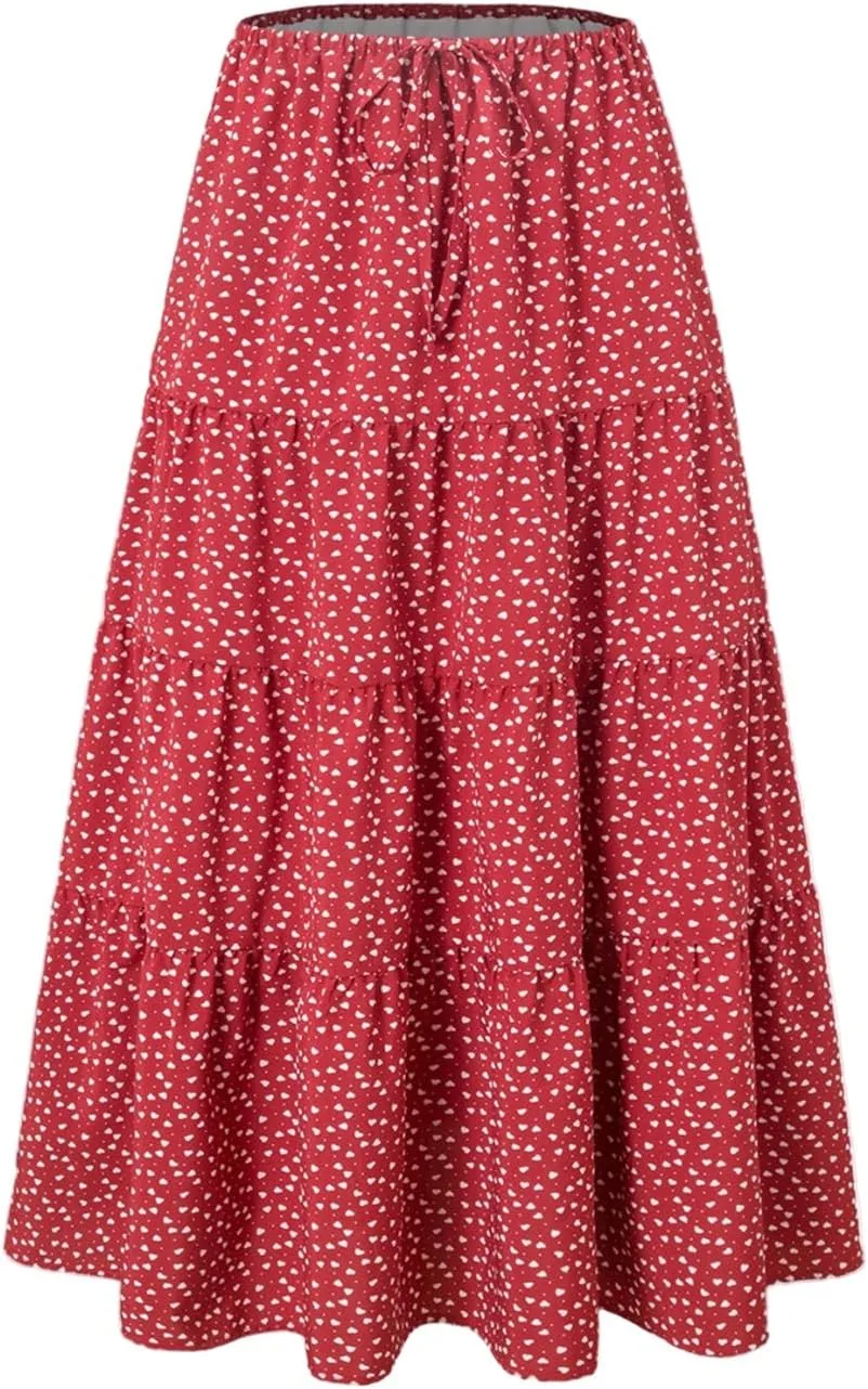 Maxi Skirt with Slit for Women High Waist Boho Flowy Long Skirt Elegant A-Line