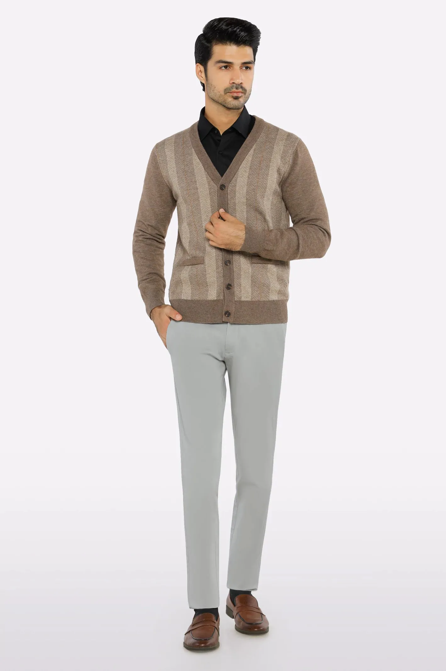 Men Full Sleeves Light Fawn Cardigan