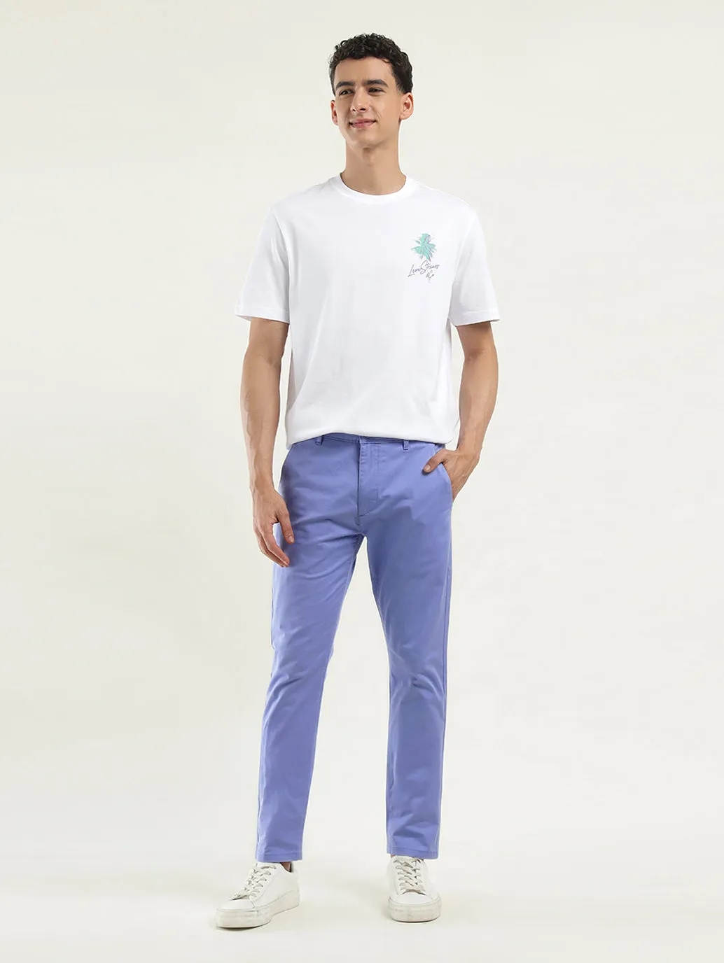 Men's Blue Slim Tapered Fit Trousers