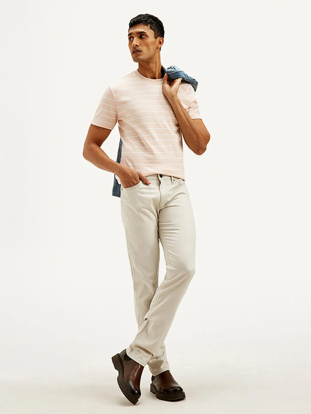 Men's Off White Slim Fit Trousers