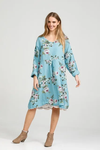 Mia linen dress. Tahitian Blue