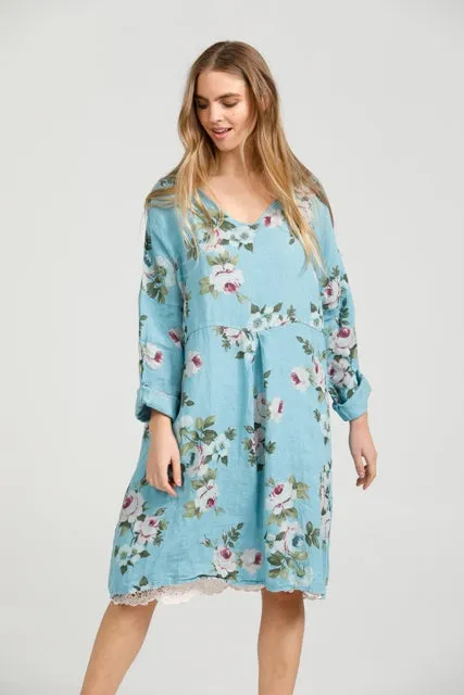 Mia linen dress. Tahitian Blue