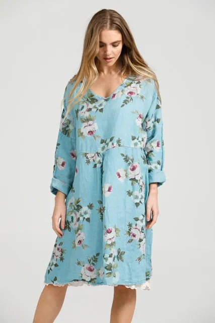 Mia linen dress. Tahitian Blue