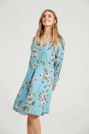 Mia linen dress. Tahitian Blue
