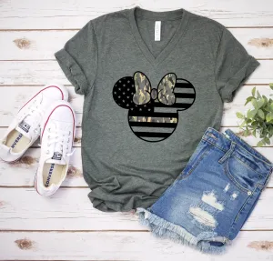 Minnie Army Camouflaged - Adult Unisex T shirt -  Armed Forces - Military Minnie Mouse T Shirt-Stars and Stripes
