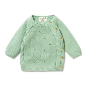 Mint Green Knitted Pointelle Kimono Cardigan