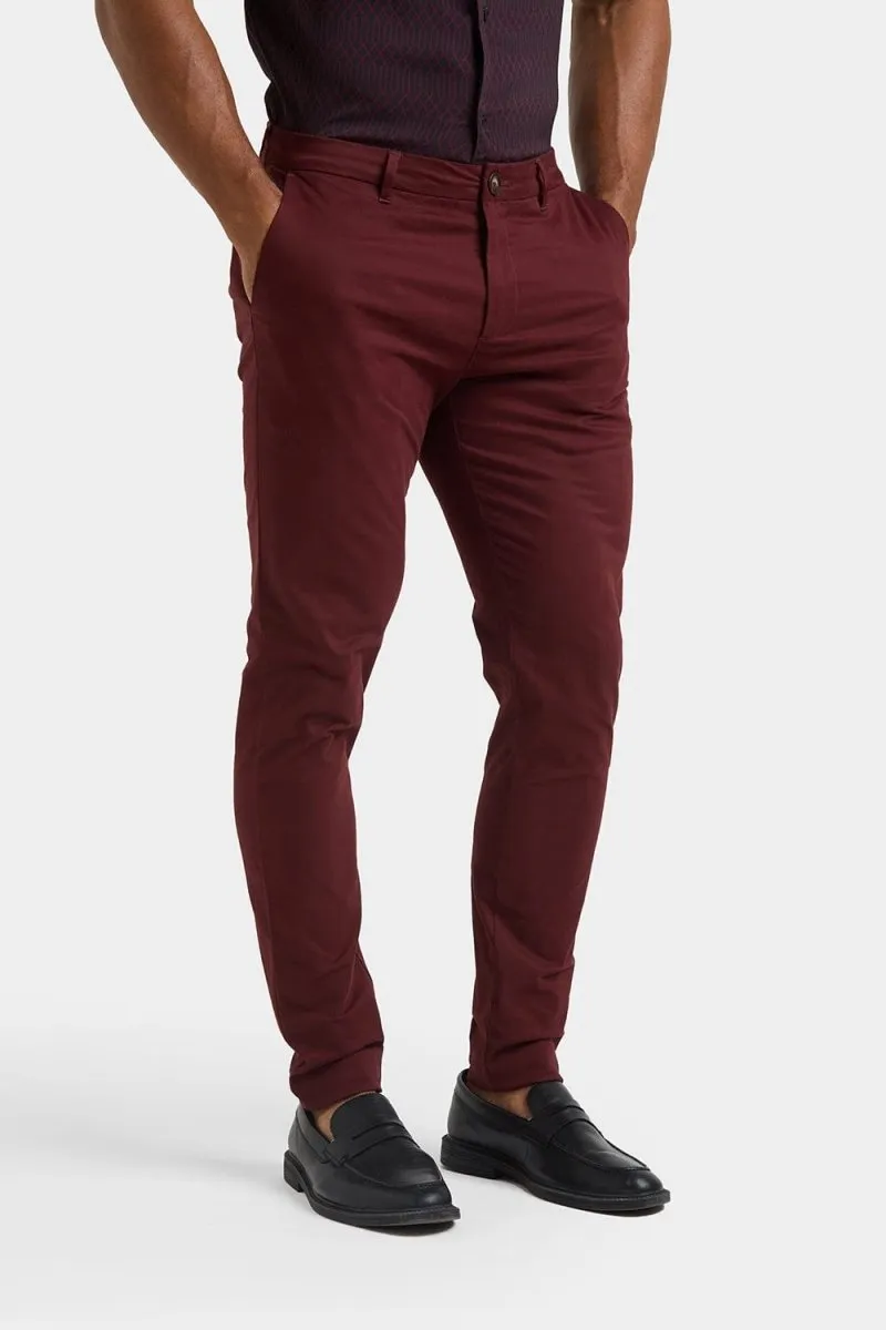 Muscle Fit Cotton Stretch Chino Trouser in Deep Burgundy
