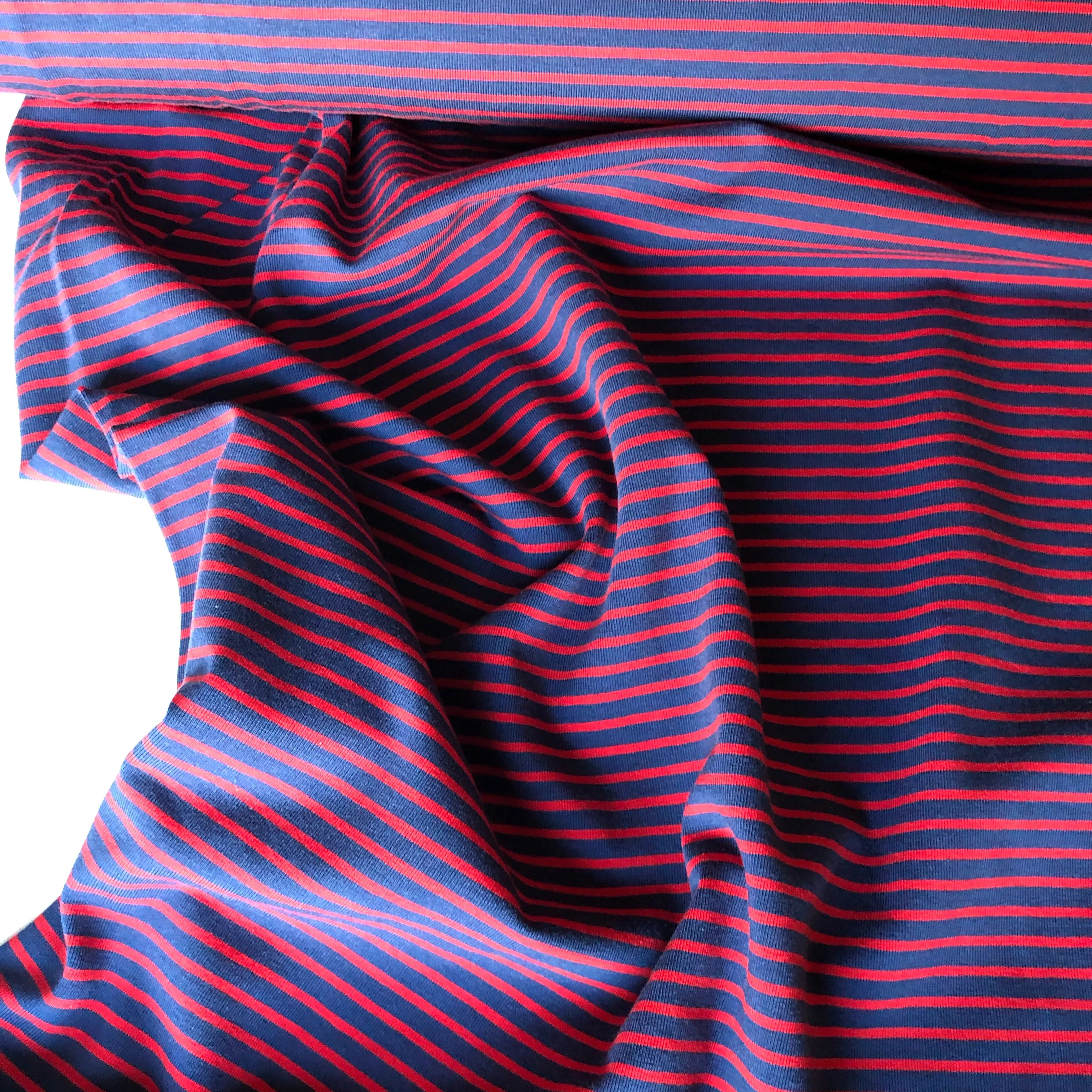 Navy with Red Small Stripe Cotton Jersey