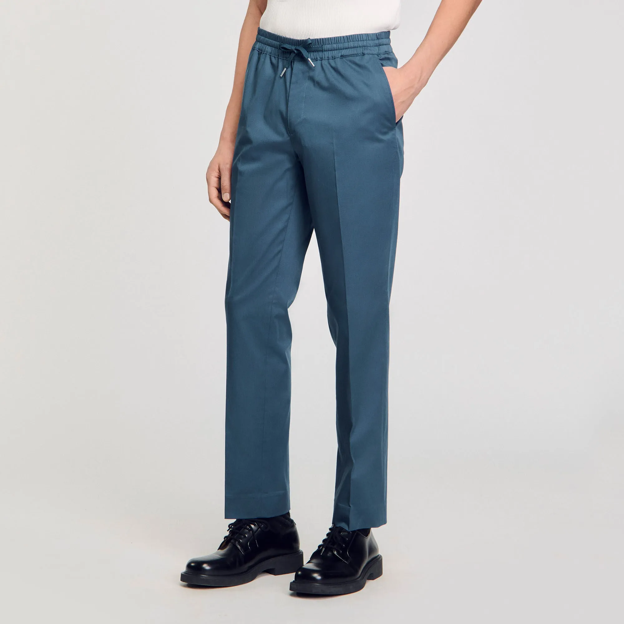 New Alpha Cotton Elasticated Straight-Leg Trousers Thunderstorm Blue