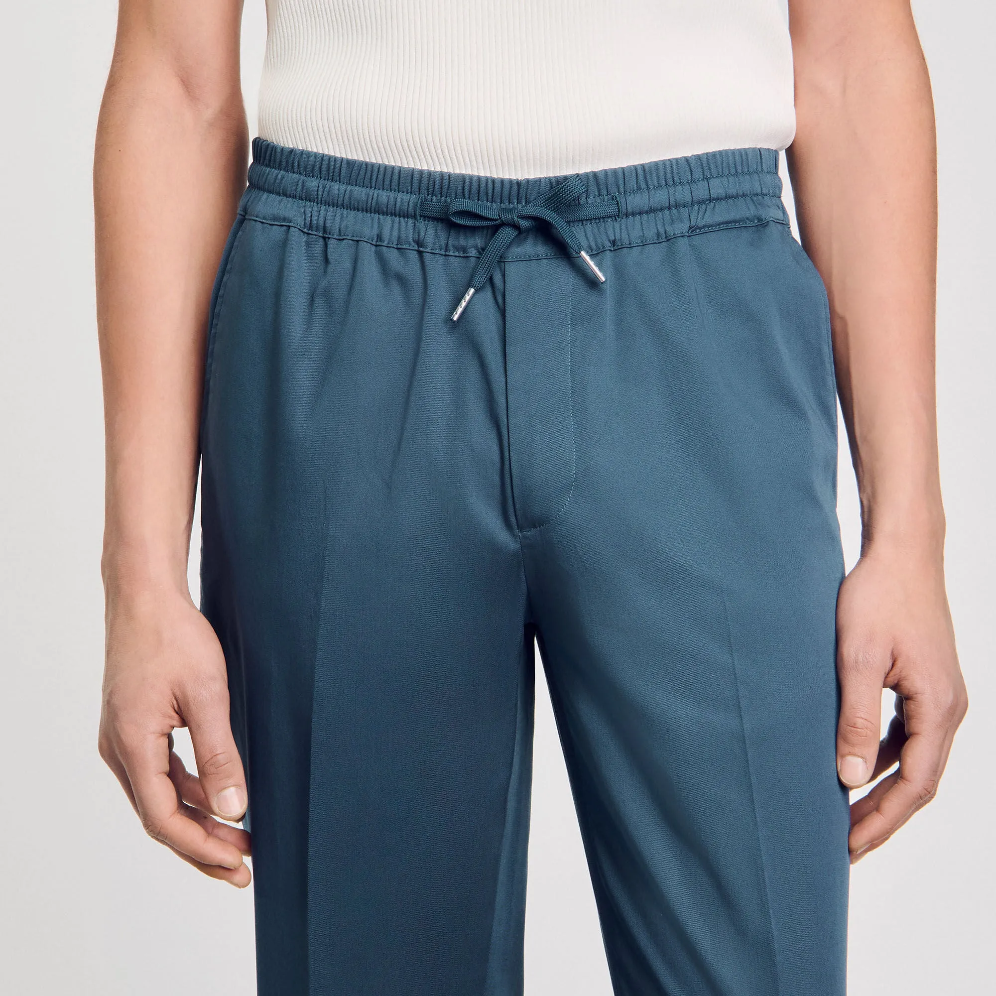 New Alpha Cotton Elasticated Straight-Leg Trousers Thunderstorm Blue