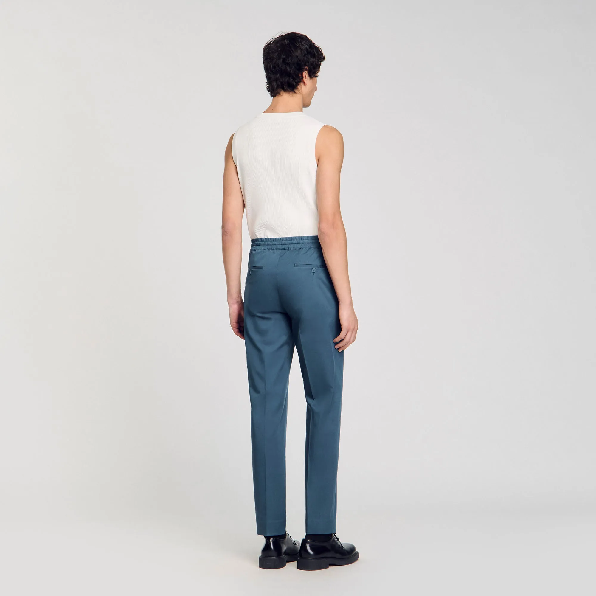 New Alpha Cotton Elasticated Straight-Leg Trousers Thunderstorm Blue