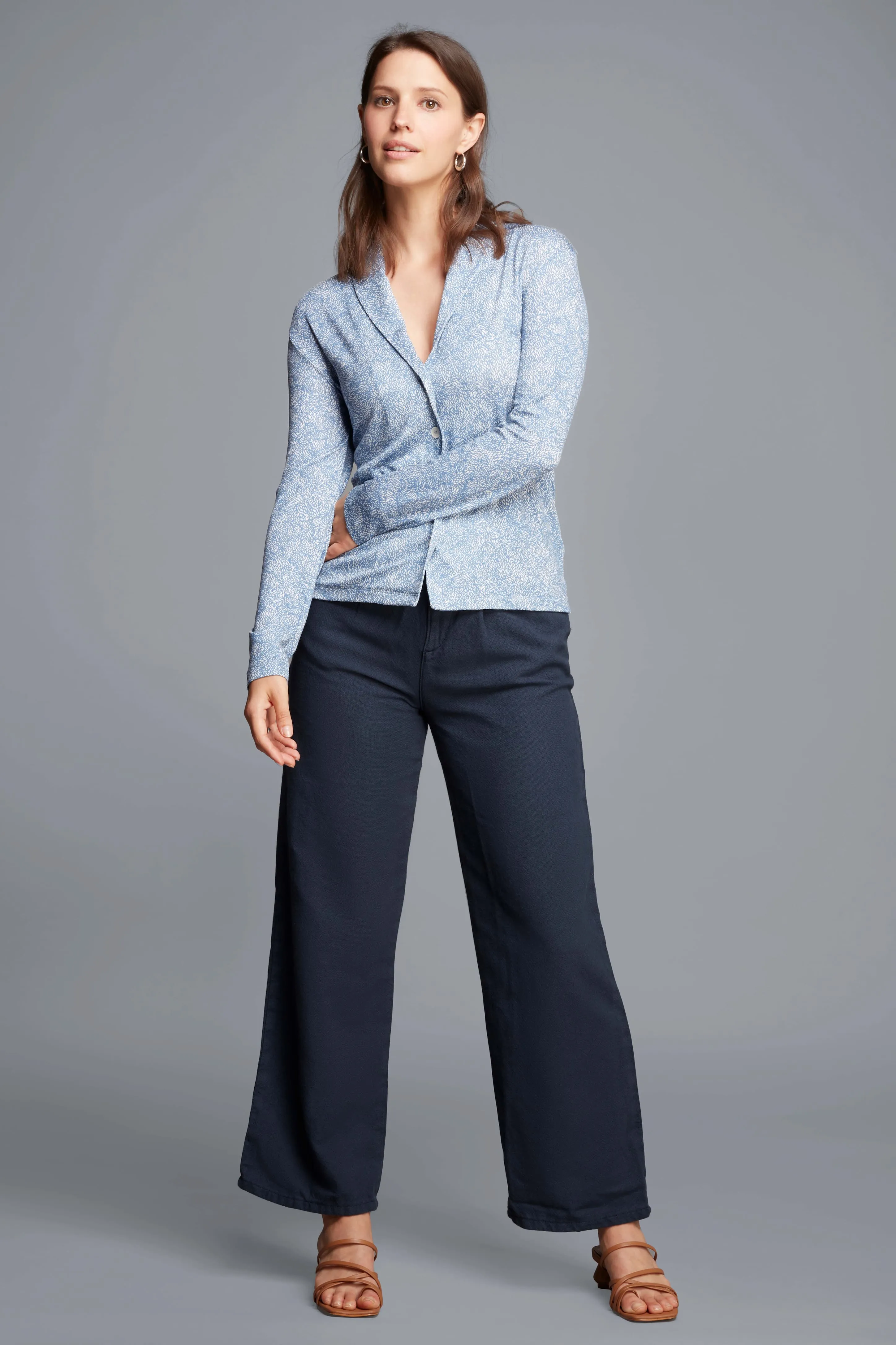 Patterned Shawl Collared Top