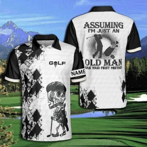 Personalized Man Golf Shirts, Golf Assuming Old Man Your First Mistake Polo Shirt