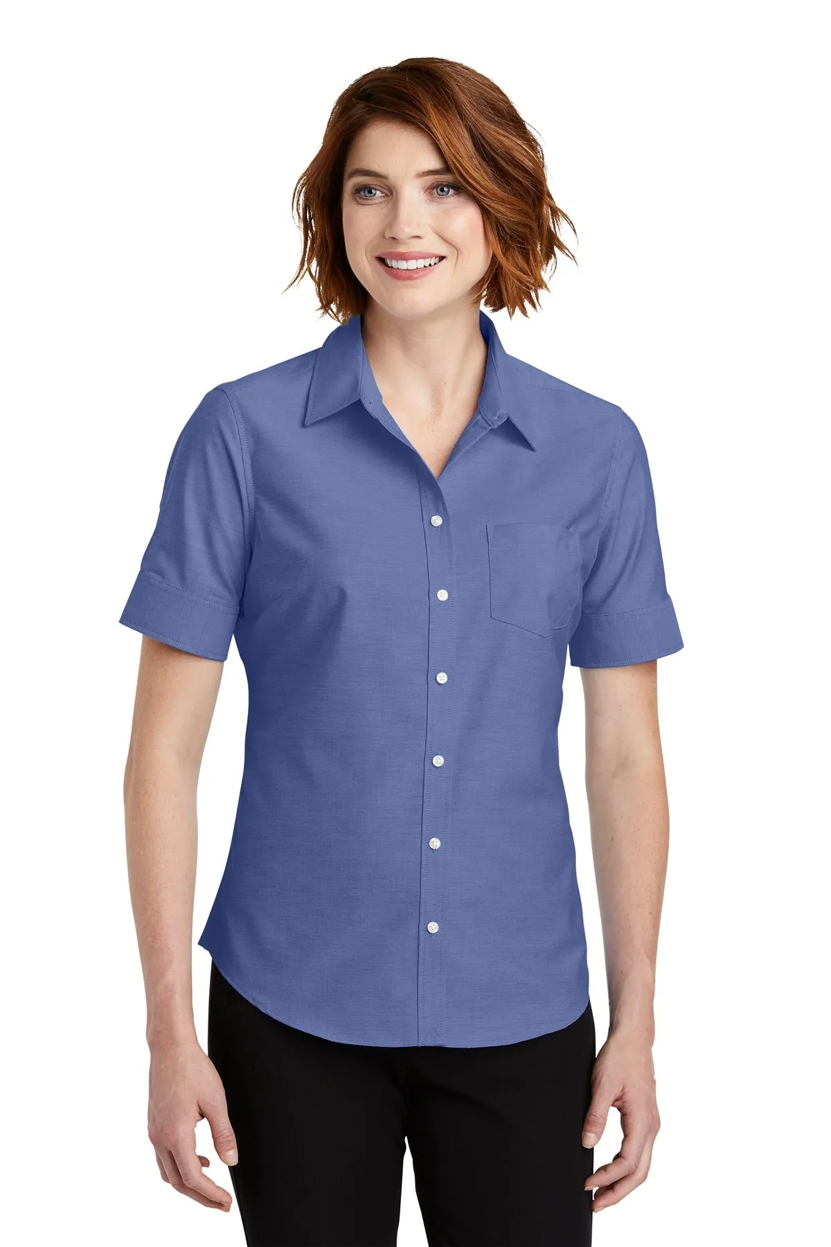 Port Authority Ladies Short Sleeve SuperPro Branded Oxford Shirts, Navy