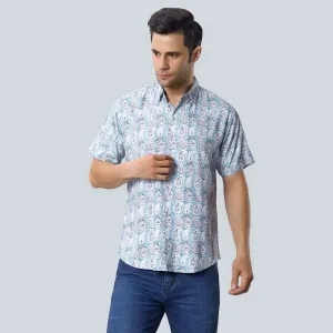 Rayon Apostrophe Print Turquoise Shirts for Men
