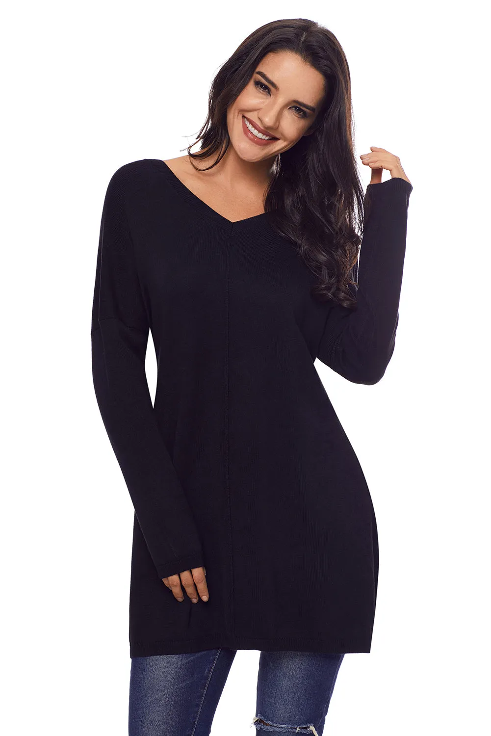 Sexy Black Soft V Neck Sweater