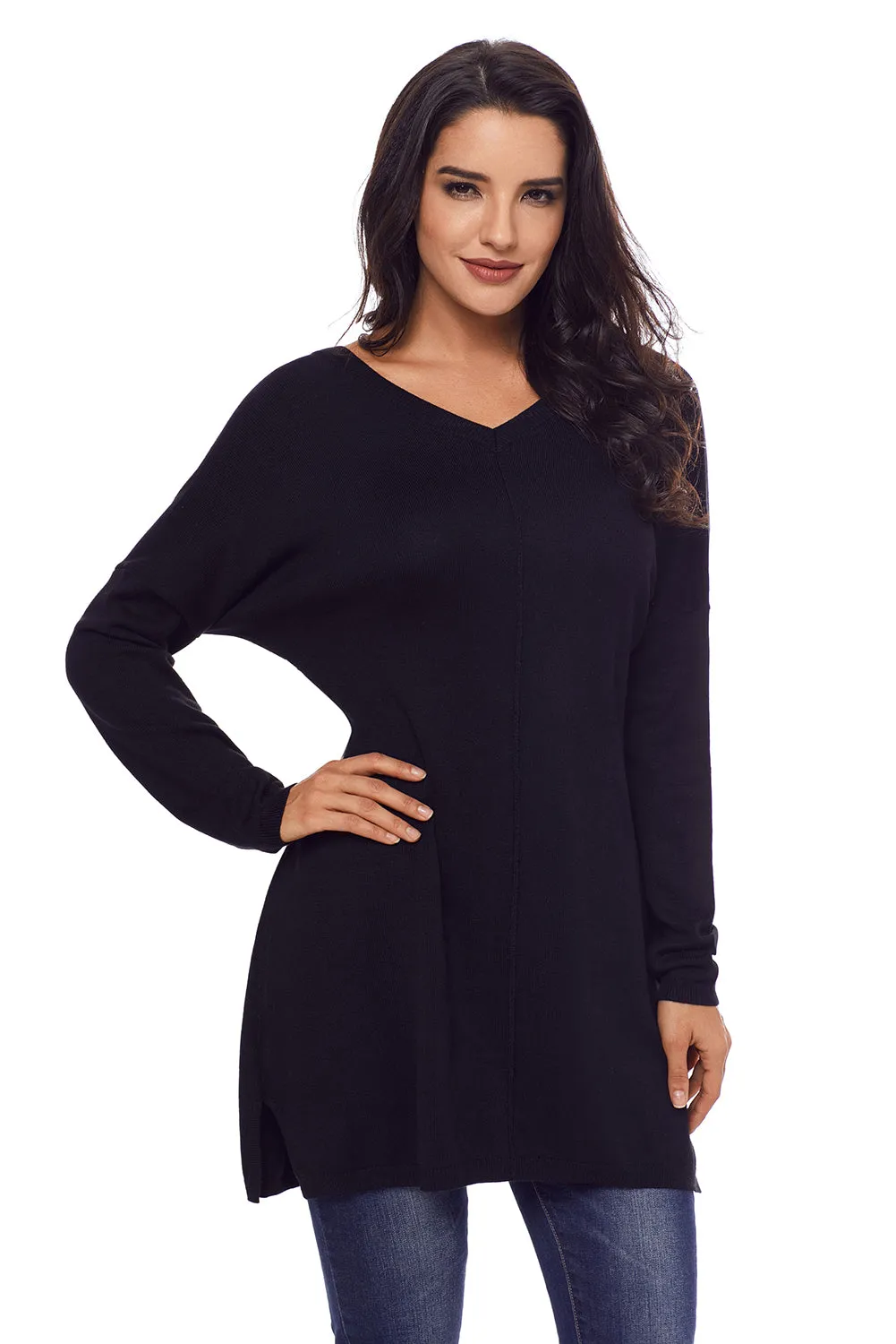 Sexy Black Soft V Neck Sweater